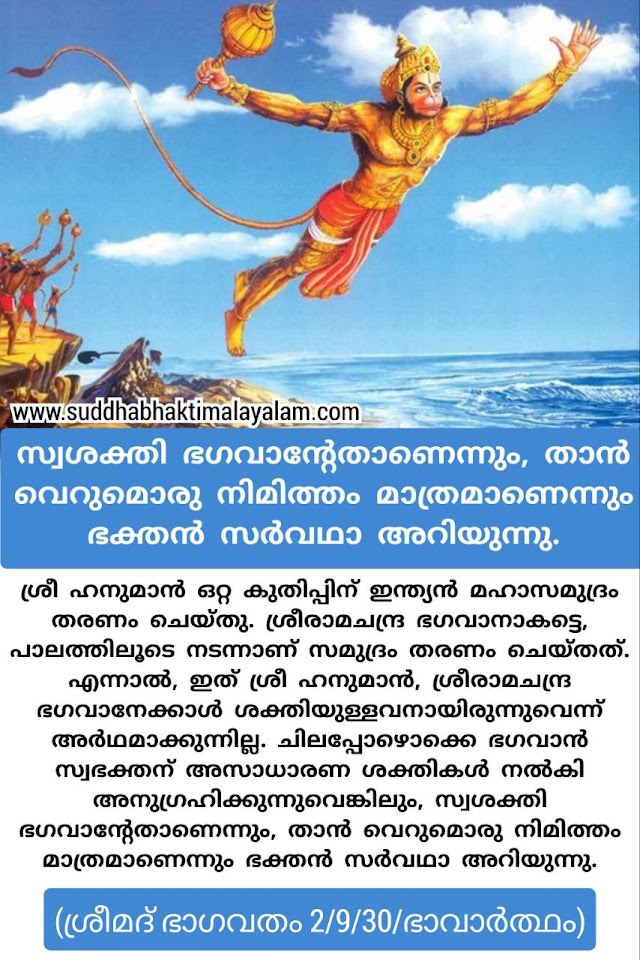 സ്വശക്തി ഭഗവാൻ്റേതാണെന്നും, താൻ വെറുമൊരു നിമിത്തം മാത്രമാണെന്നും ഭക്തൻ സർവഥാ അറിയുന്നു.